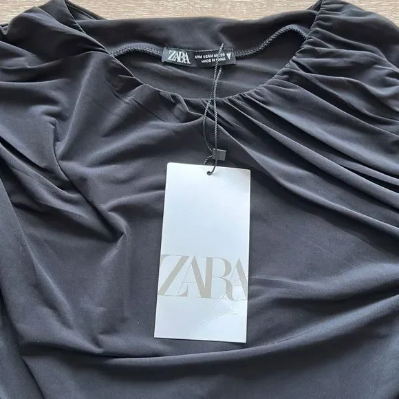 Zara Rushed Top Black Size M - Picture 3 of 7